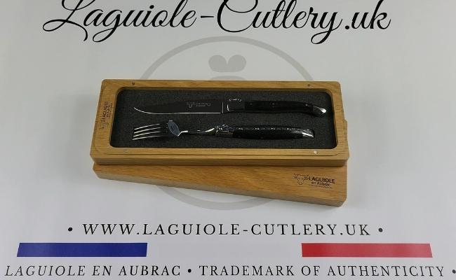 set of 1 laguiole steak knife and 1 fork ebony wood