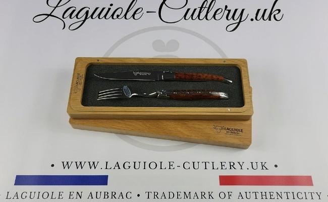 set of 1 laguiole steak knife and 1 fork snakewood