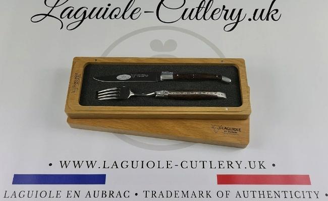 set of 1 laguiole steak knife and 1 fork wenge wood