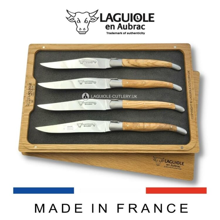 set of 4 laguiole en aubrac steak knives olivewood handle