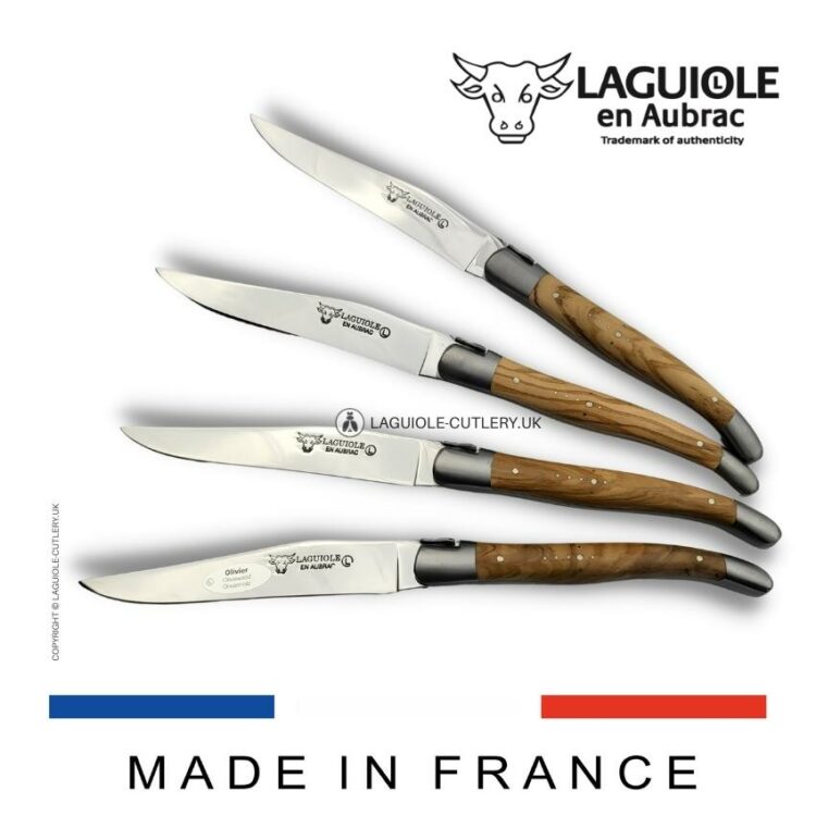 set of 4 laguiole table knives olivewood handle
