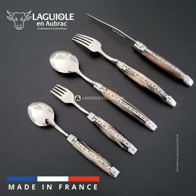 laguiole cutlery set of 5 zebu horn tip