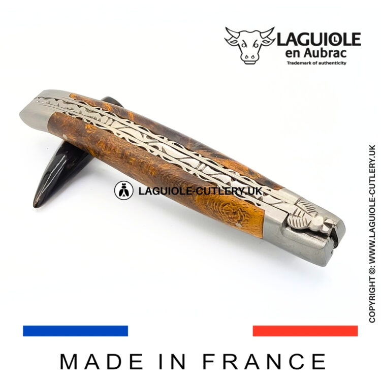 laguiole grapevine wood pocket knife with hand filed double plates