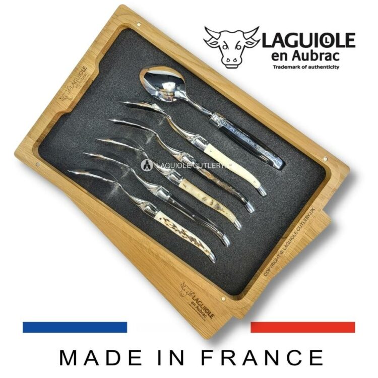 cuillères à dessert laguiole en aubrac manche en corne et os