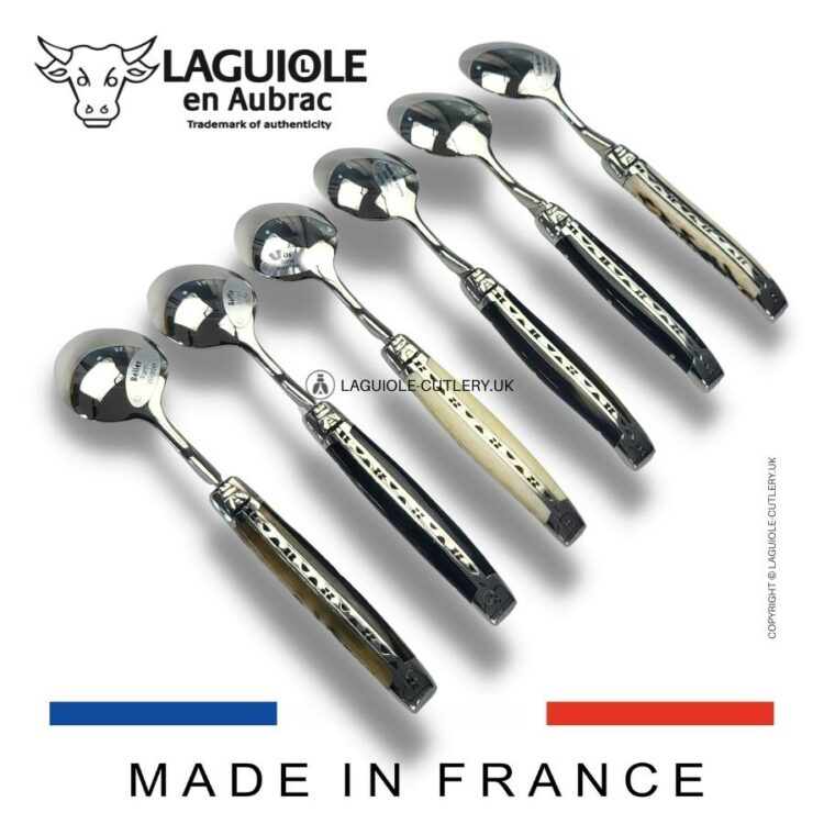 cuillères à dessert laguiole en aubrac manche en corne et os
