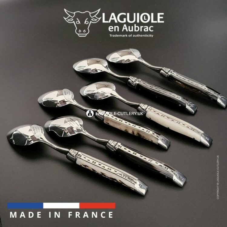 cuillères à dessert laguiole en aubrac manche en corne et os