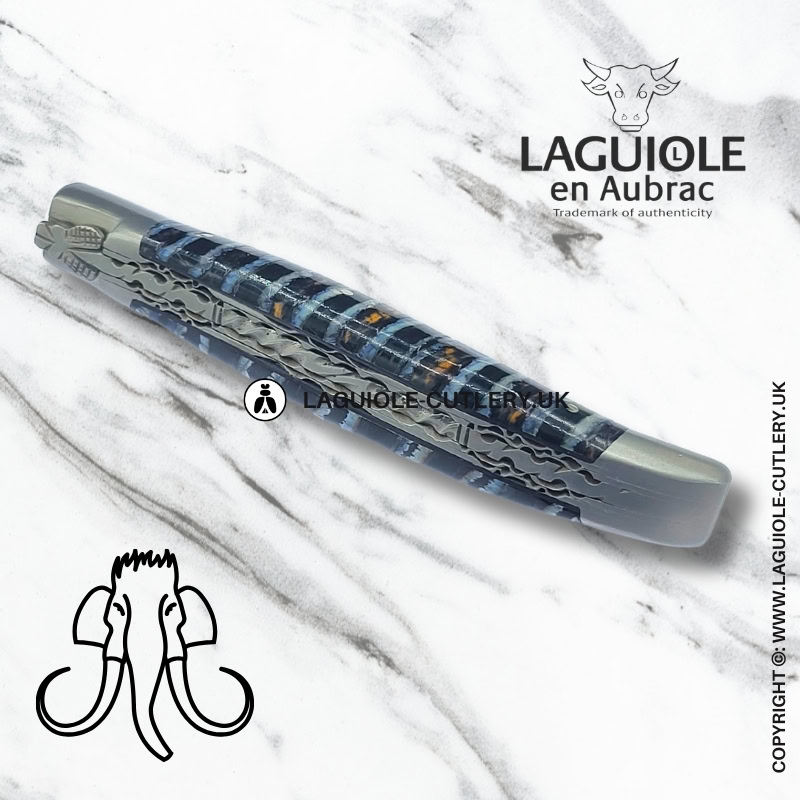 laguiole blue mammoth molar pocket knife with hand filed double plates