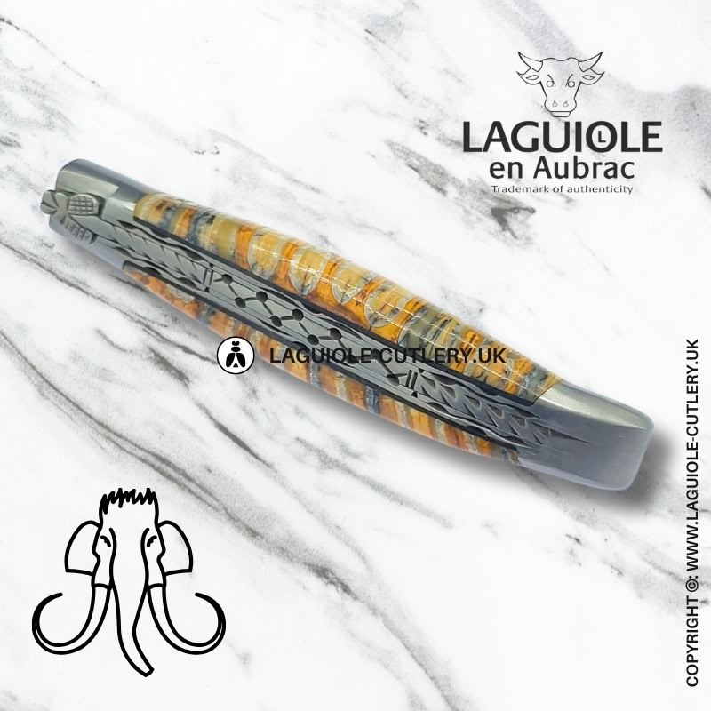 laguiole brown mammoth molar pocket knife with hand filed double plates