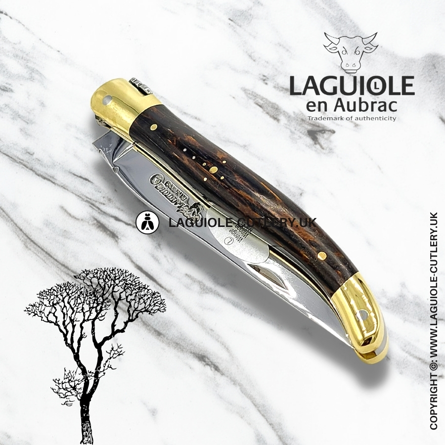 laguiole en aubrac pocket knife with wenge wood handle and brass bolsters