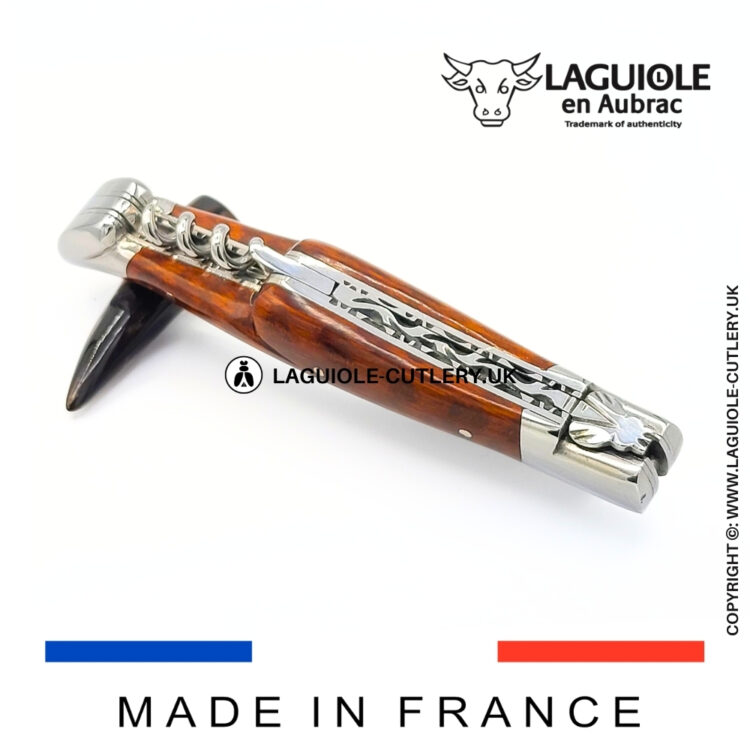 laguiole knife double plates with corkscrew snakewood