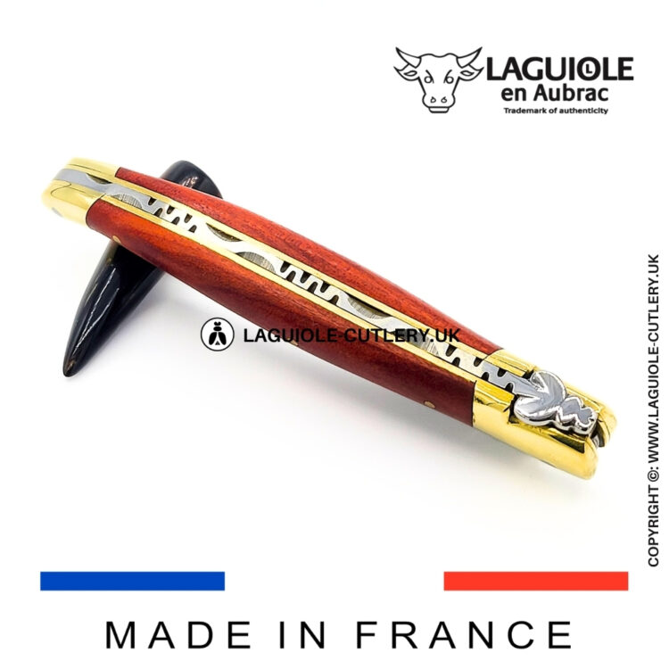 laguiole pocket knife red heart wood brass bolsters