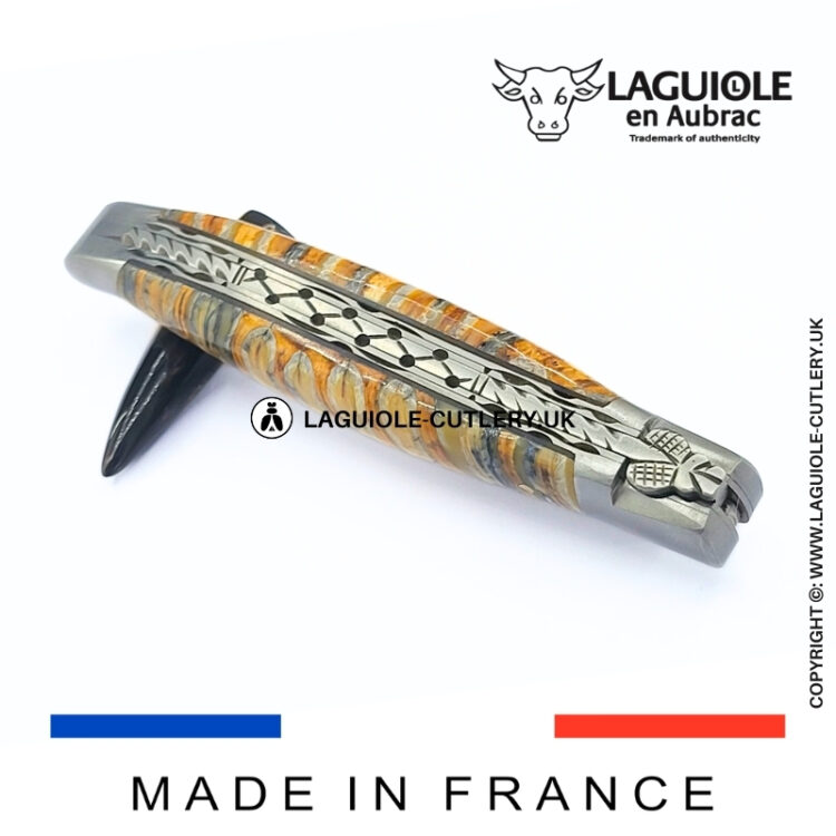 laguiole brown mammoth molar pocket knife with hand filed double plates