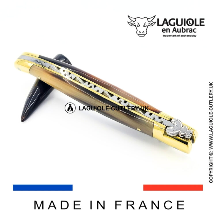 laguiole pocket knife zebu horn tip brass bolsters
