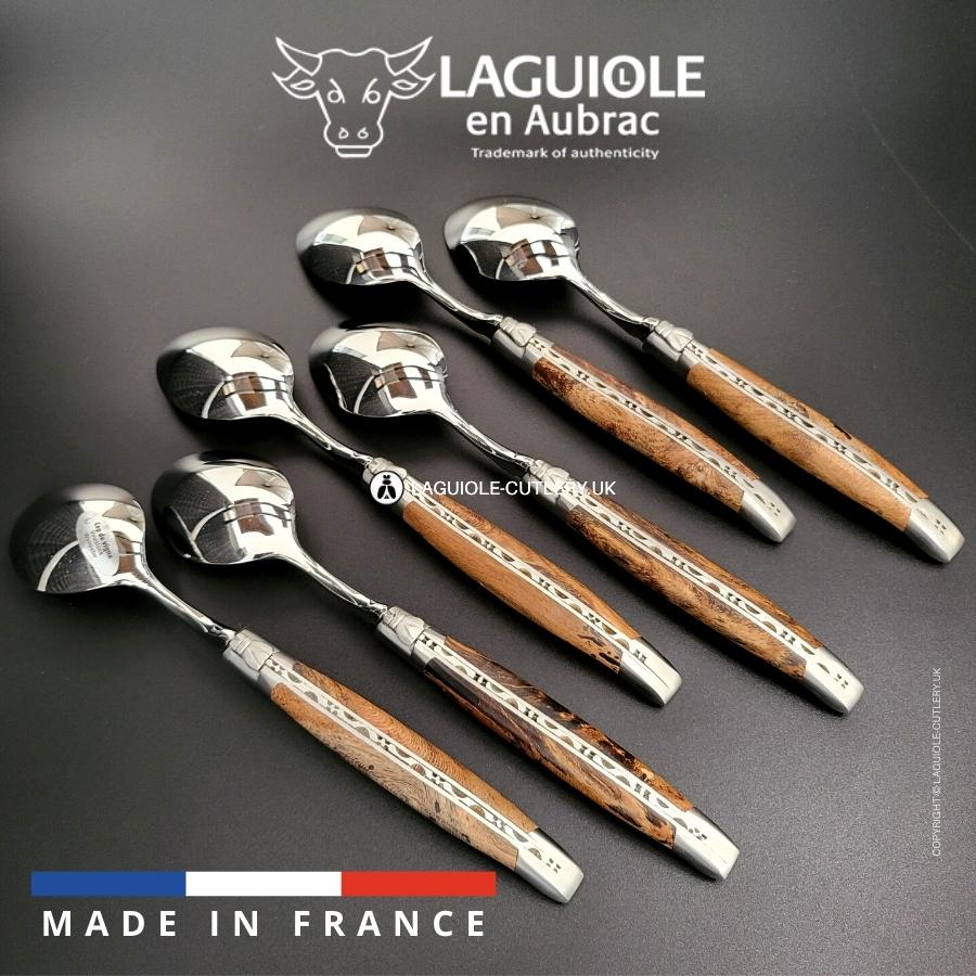 set of 6 laguiole soup spoons grapevine wood