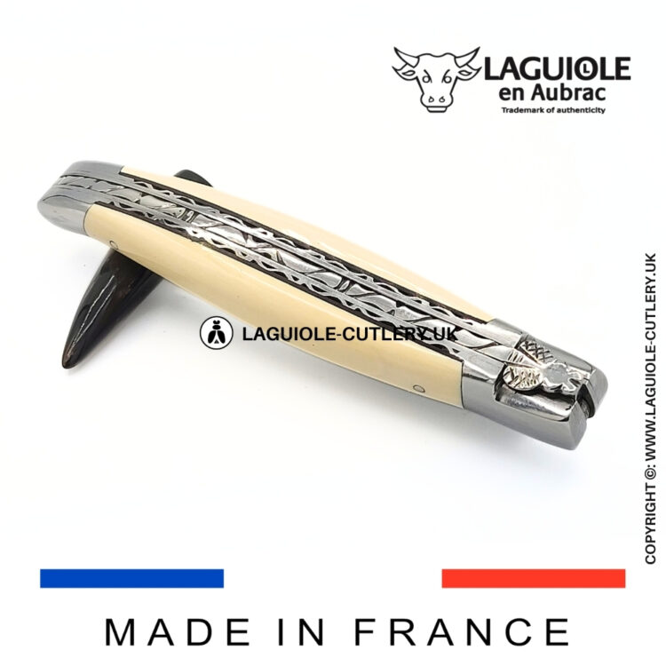 laguiole mammoth ivory pocket knife with hand filed double plates