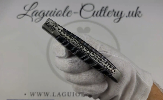 laguiole blue mammoth molar pocket knife with hand filed double plates