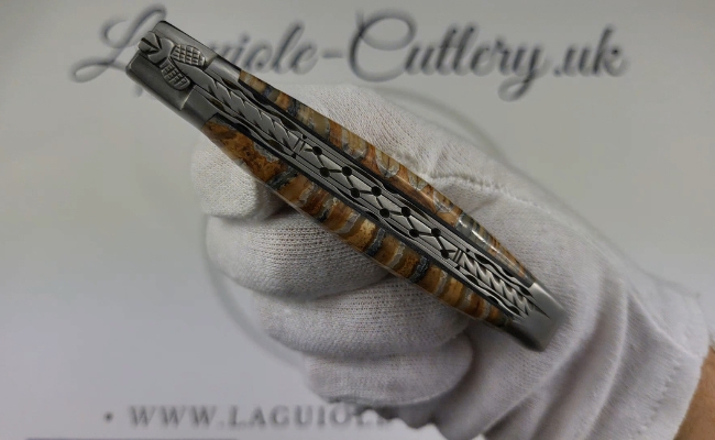 laguiole brown mammoth molar pocket knife with hand filed double plates