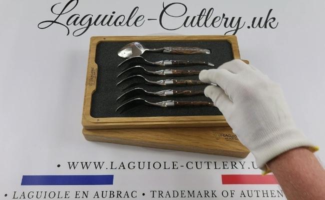 Set of 6 Laguiole Dessert Spoons Grapevine wood