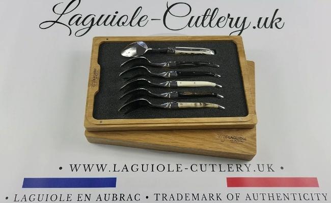 cuillères à dessert laguiole en aubrac manche en corne et os