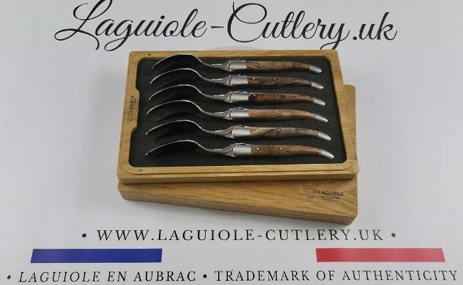 set of 6 laguiole soup spoons grapevine wood