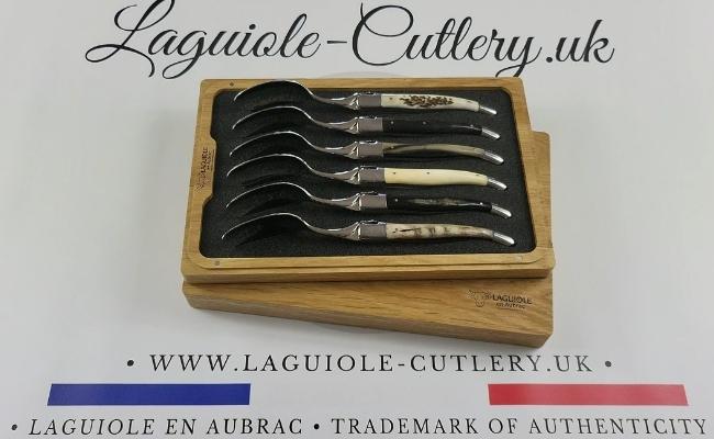 set of 6 laguiole soup spoons mixed horns