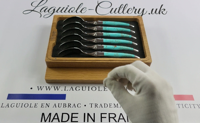 set of 6 laguiole soup spoons mineral stone
