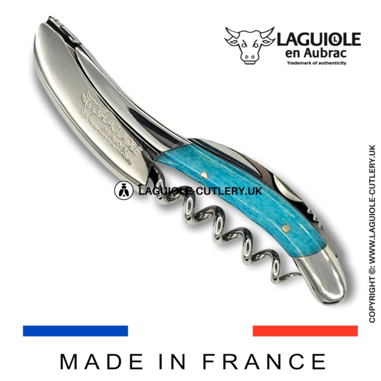 laguiole sommelier corkscrew blue camel bone