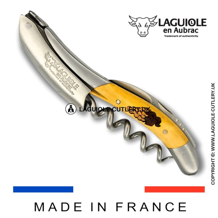 laguiole sommelier corkscrew marquetry bunch of grapes boxwood
