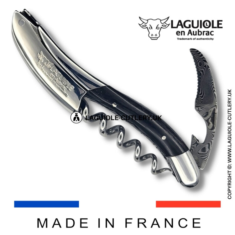 laguiole sommelier corkscrew damascus blade buffalo horn