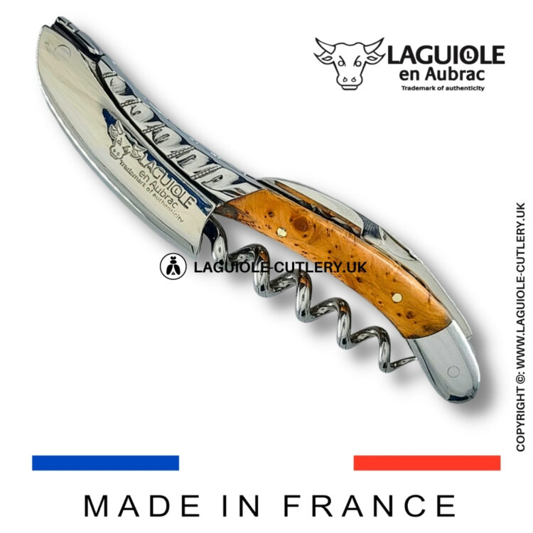 laguiole sommelier corkscrew with twisted bolster juniper wood