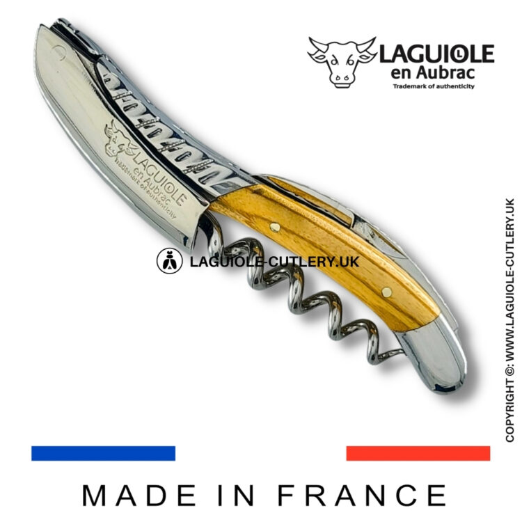 laguiole sommelier corkscrew with twisted bolster olivewood