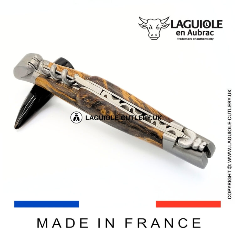 laguiole knife with corkscrew grapevine wood