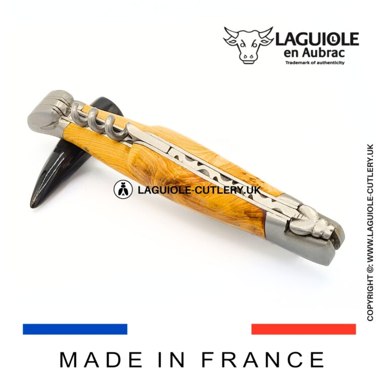 laguiole knife with corkscrew juniper wood