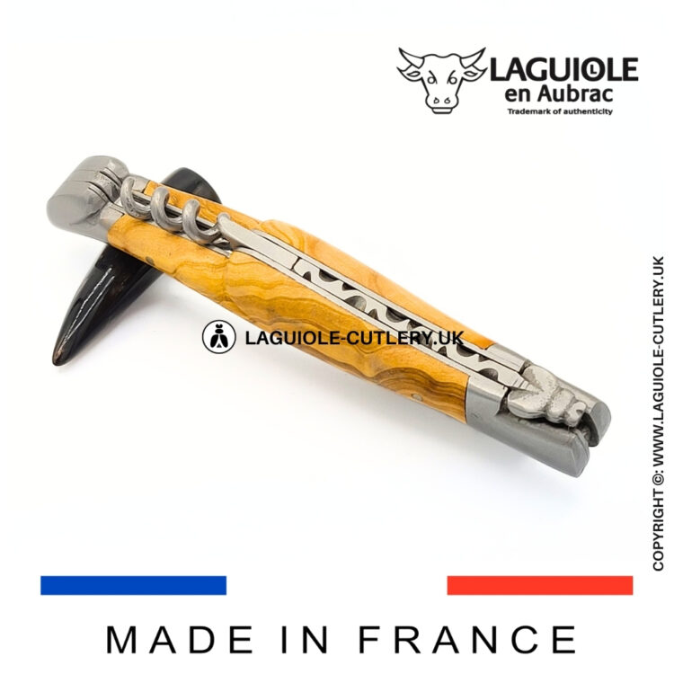 laguiole knife with corkscrew olivewood
