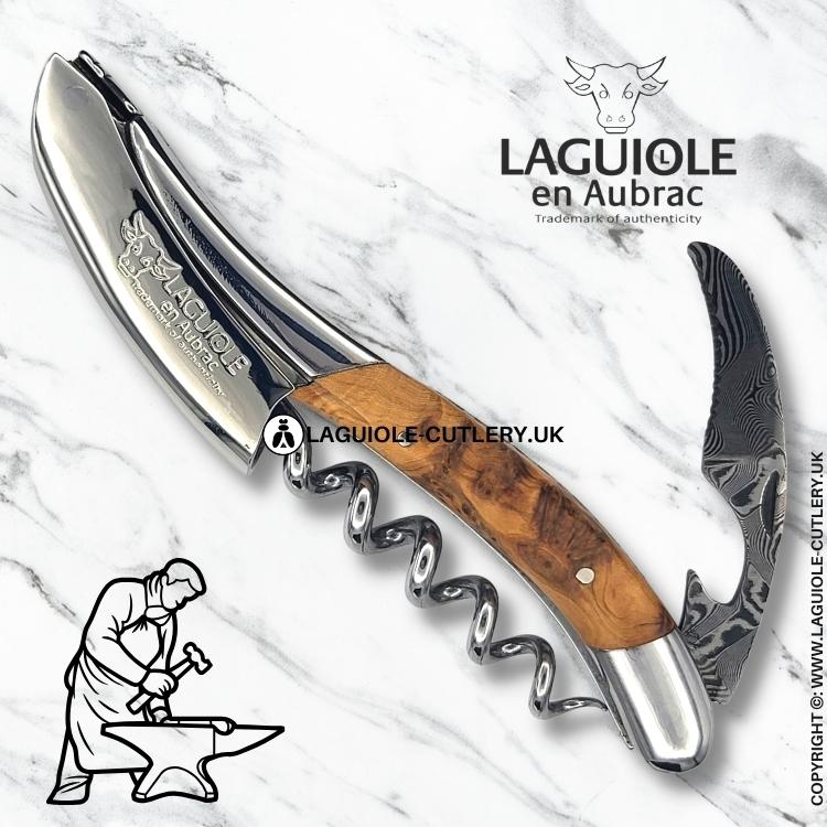 laguiole waiter's corkscrew damascus blade juniper wood
