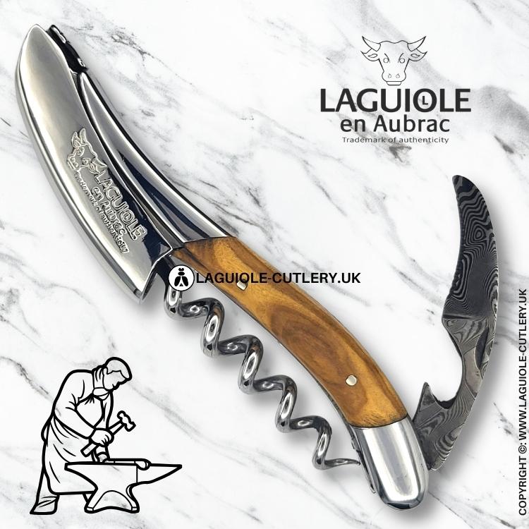 laguiole waiter's corkscrew damascus blade olivewood