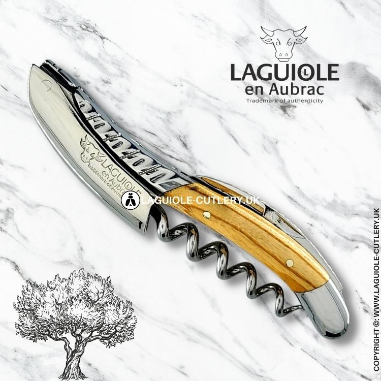 laguiole waiter's corkscrew with Twisted Bolster olivewood