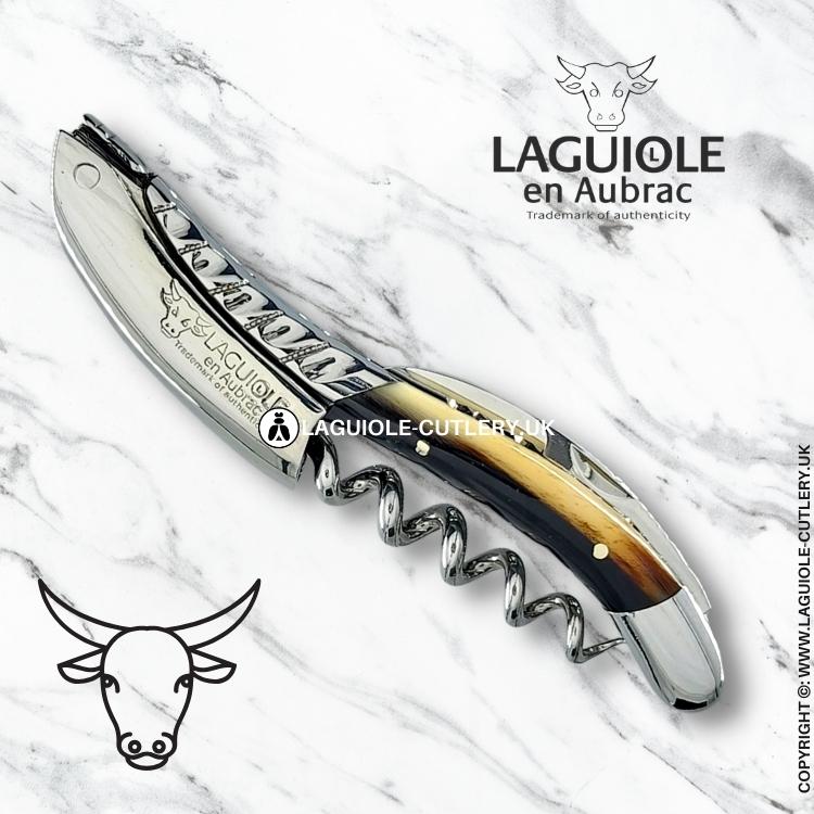 laguiole waiter's corkscrew with Twisted Bolster Zebu Horn Tip