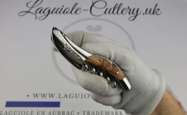 video laguiole sommelier corkscrew damascus blade juniper wood