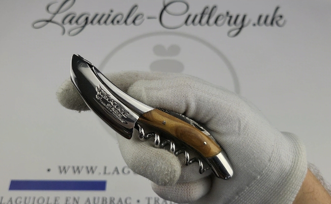 video laguiole sommelier corkscrew damascus blade olive wood