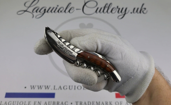 video laguiole sommelier corkscrew with twisted bolster snakewood