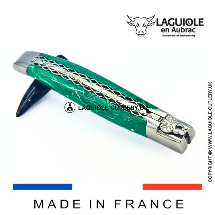 laguiole malachite stone pocket knife with hand filed double plates
