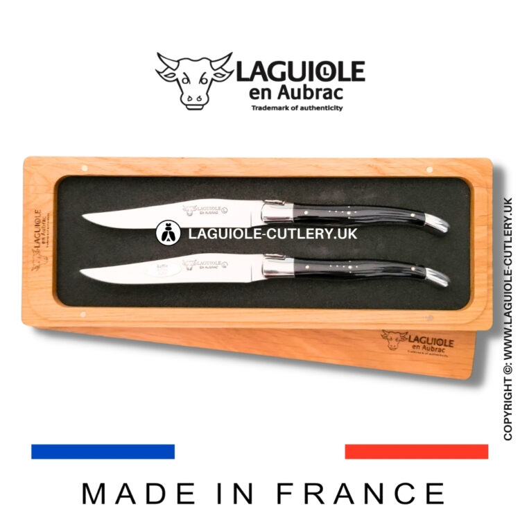 set of 2 laguiole steak knives buffalo horn