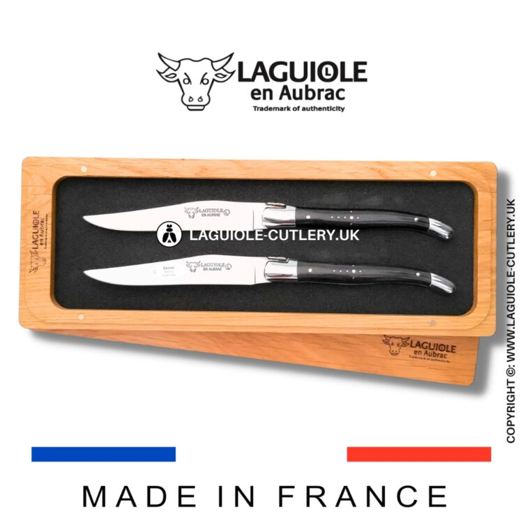 set of 2 laguiole steak knives ebony wood