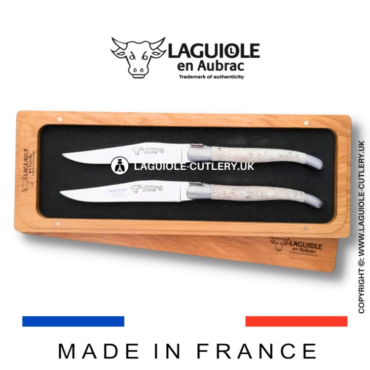 set of 2 laguiole steak knives oyster shells
