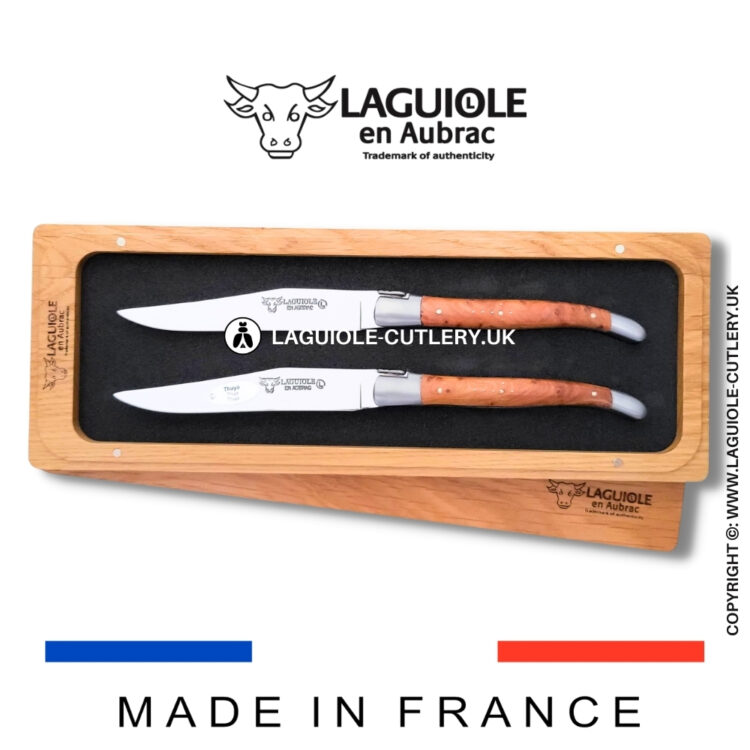 set of 2 laguiole steak knives thuya wood