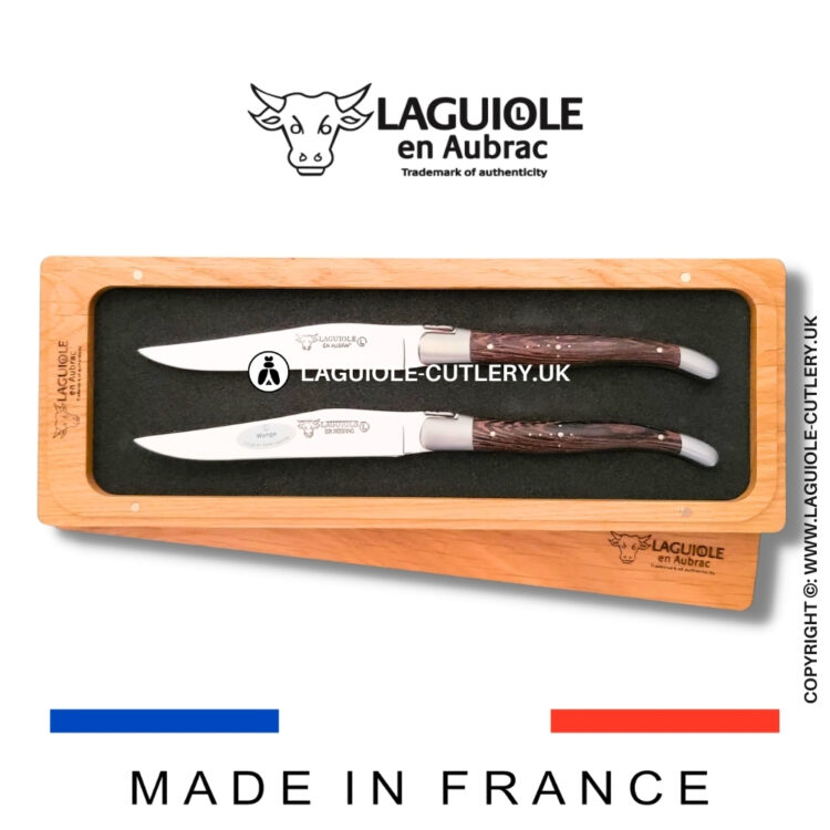 set of 2 laguiole steak knives wenge wood