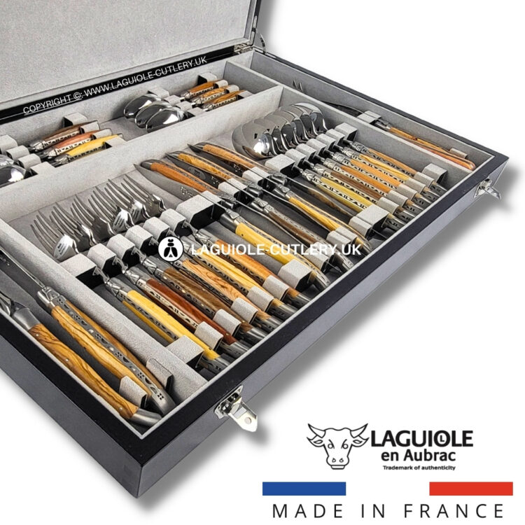 laguiole cutlery set 28 piece mixed french wood