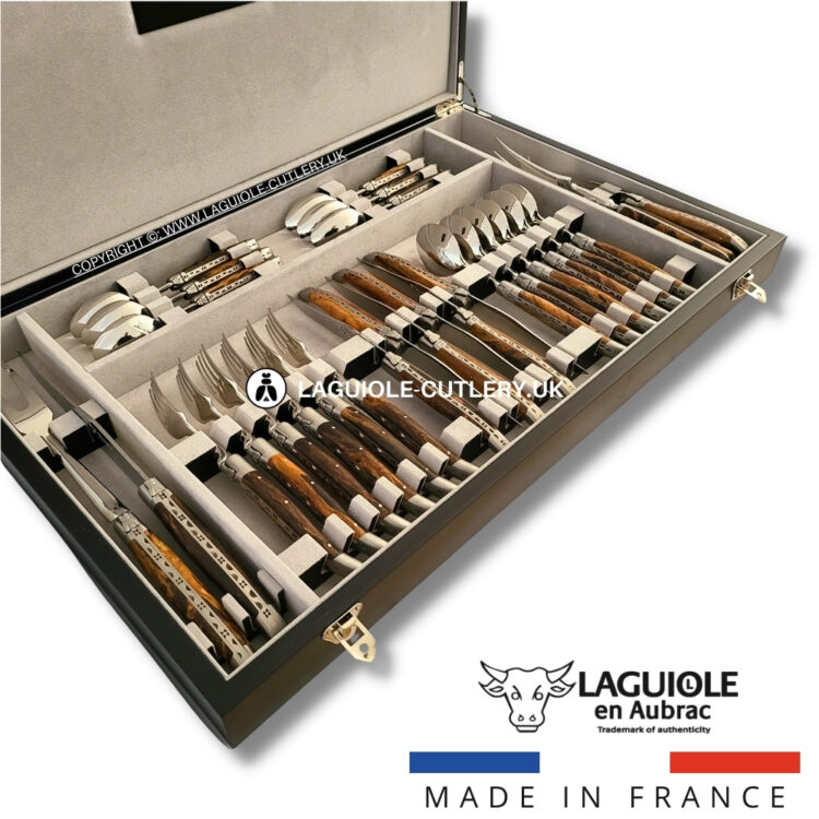 laguiole cutlery set 28 piece grapevine wood
