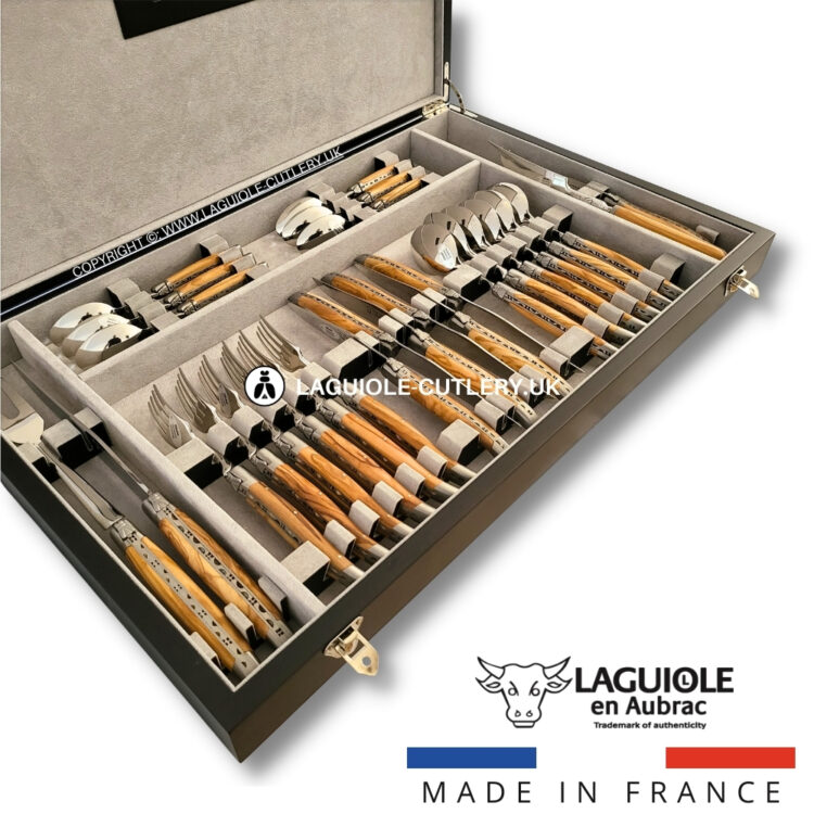 laguiole cutlery set 28 piece olive wood